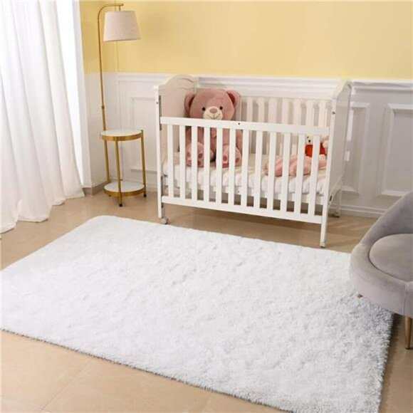 Maxsoft White Fluffy Rug 4x6 Shag Area Carpet Non Slip Plush for Bedroom Dorm - Picture 5 of 7